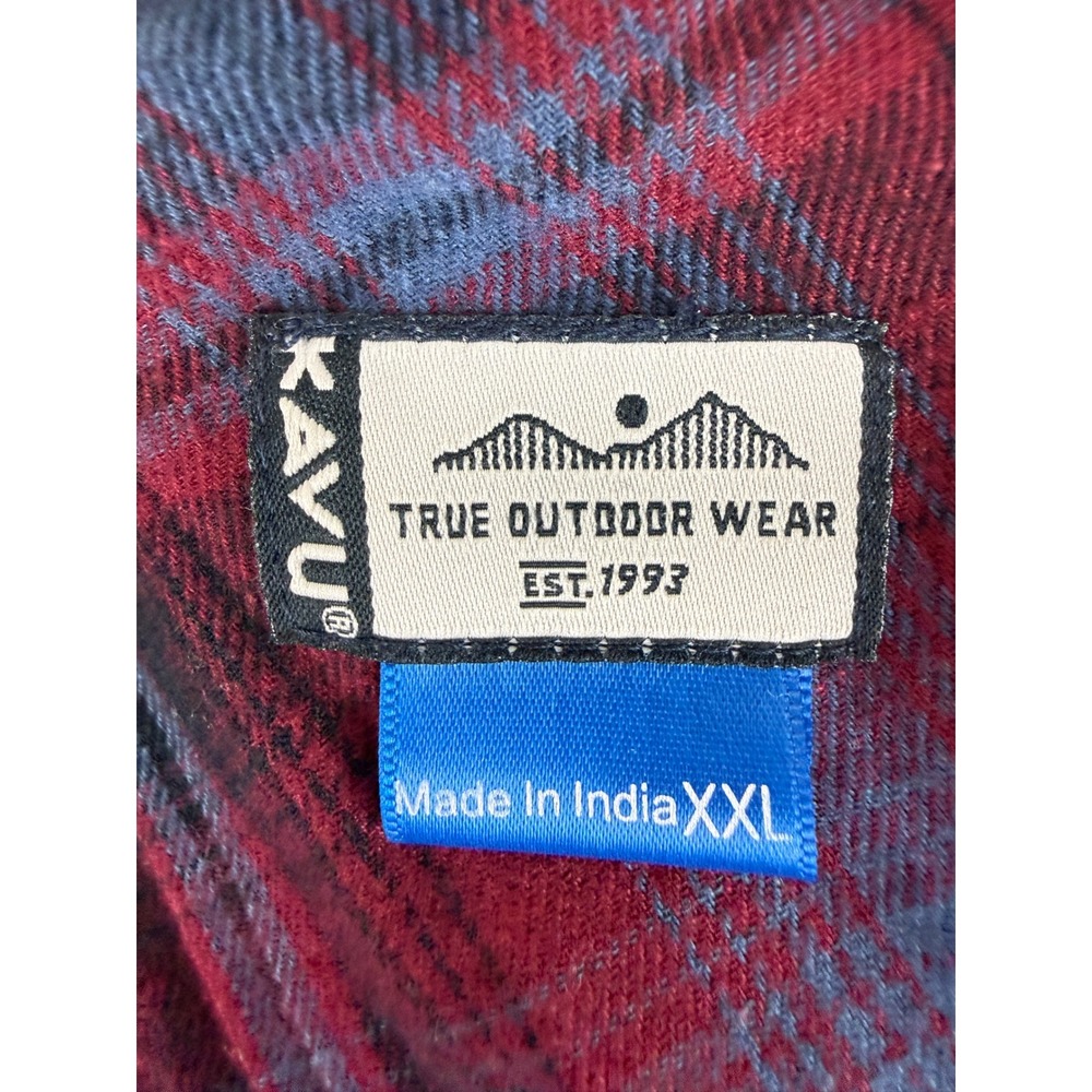 KAVU Shirt Dress Womens XXL Red Blue Plaid Flannel Button Up Elbow Patches - Picture 6 of 9